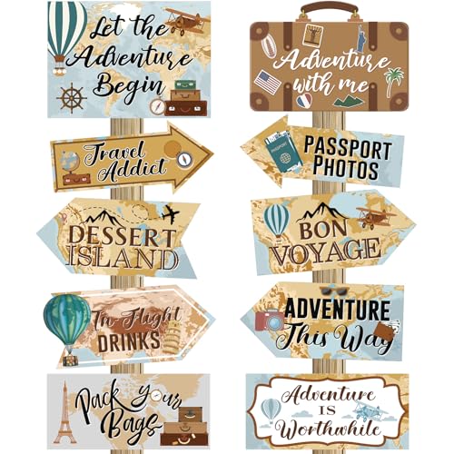 Ysleen 20 Pcs Travel Themed Party Decorations Set Let The Adventure Begin Sign Adventure Signs Bon Voyage Party Decorations for Birthday Baby Shower Travel 11 x 8 Inch 11 x 5 Inch Vintage - Image 1
