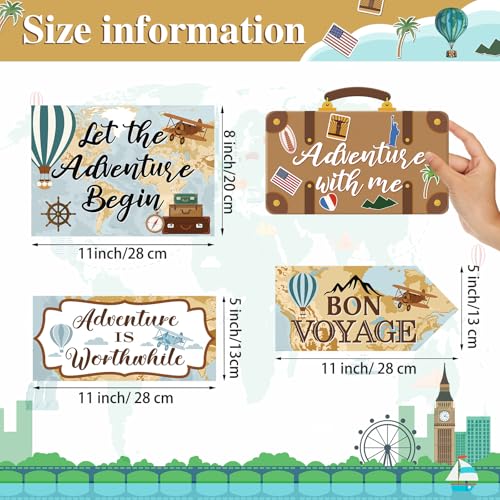 Ysleen 20 Pcs Travel Themed Party Decorations Set Let The Adventure Begin Sign Adventure Signs Bon Voyage Party Decorations for Birthday Baby Shower Travel 11 x 8 Inch 11 x 5 Inch Vintage - Image 5
