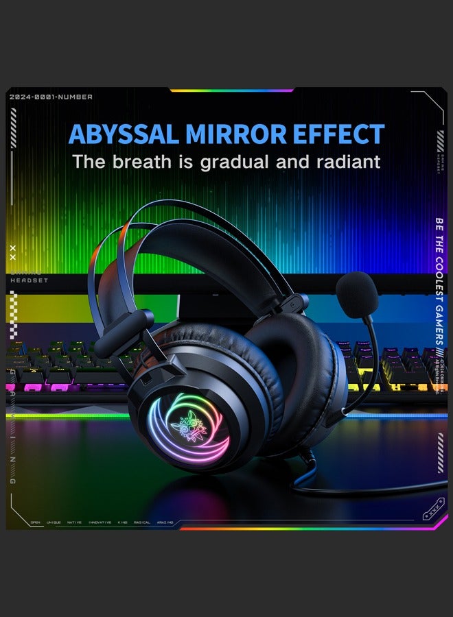 onikuma X80 Gaming Headset with Mic,Over-Ear Wired Gaming Headphones with 50mm Drivers & RGB | Adaptive Headband, Noise-Canceling Mic for PS4/PS5/XOne/XSeries/NSwitch/PC,Black - Image 3