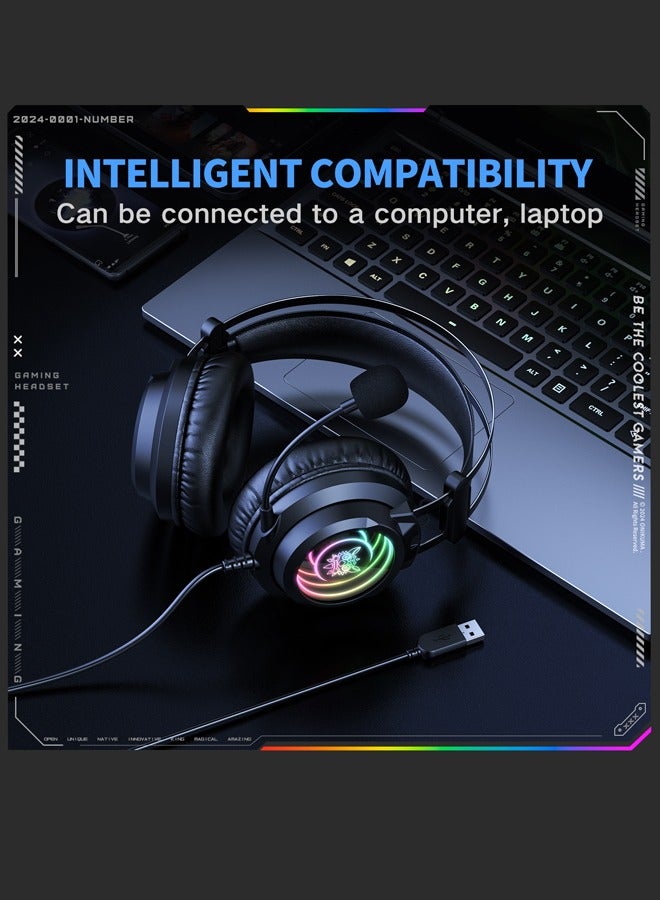 onikuma X80 Gaming Headset with Mic,Over-Ear Wired Gaming Headphones with 50mm Drivers & RGB | Adaptive Headband, Noise-Canceling Mic for PS4/PS5/XOne/XSeries/NSwitch/PC,Black - Image 4