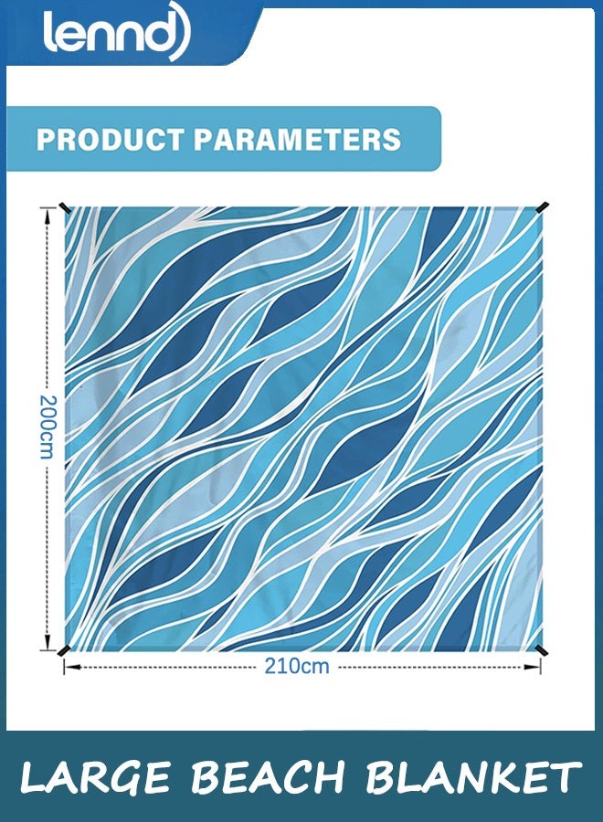 LENND Waterproof and Sand-Resistant Beach Blanket - 200cm x 210cm - Extra Large Beach Mat with Storage Bag, Quick-Drying and Lightweight, Picnic Mat, Outdoor Blanket - Perfect for Festivals and Camping - Image 2