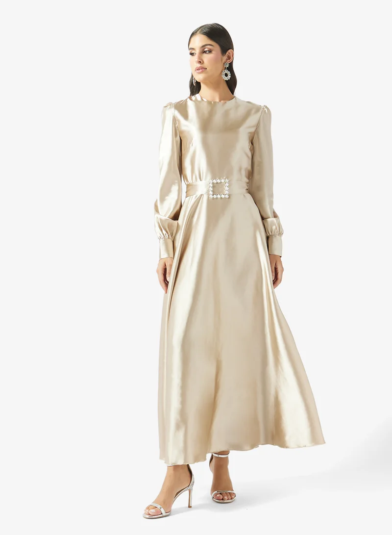 Belted Long Sleeve Midi Dress