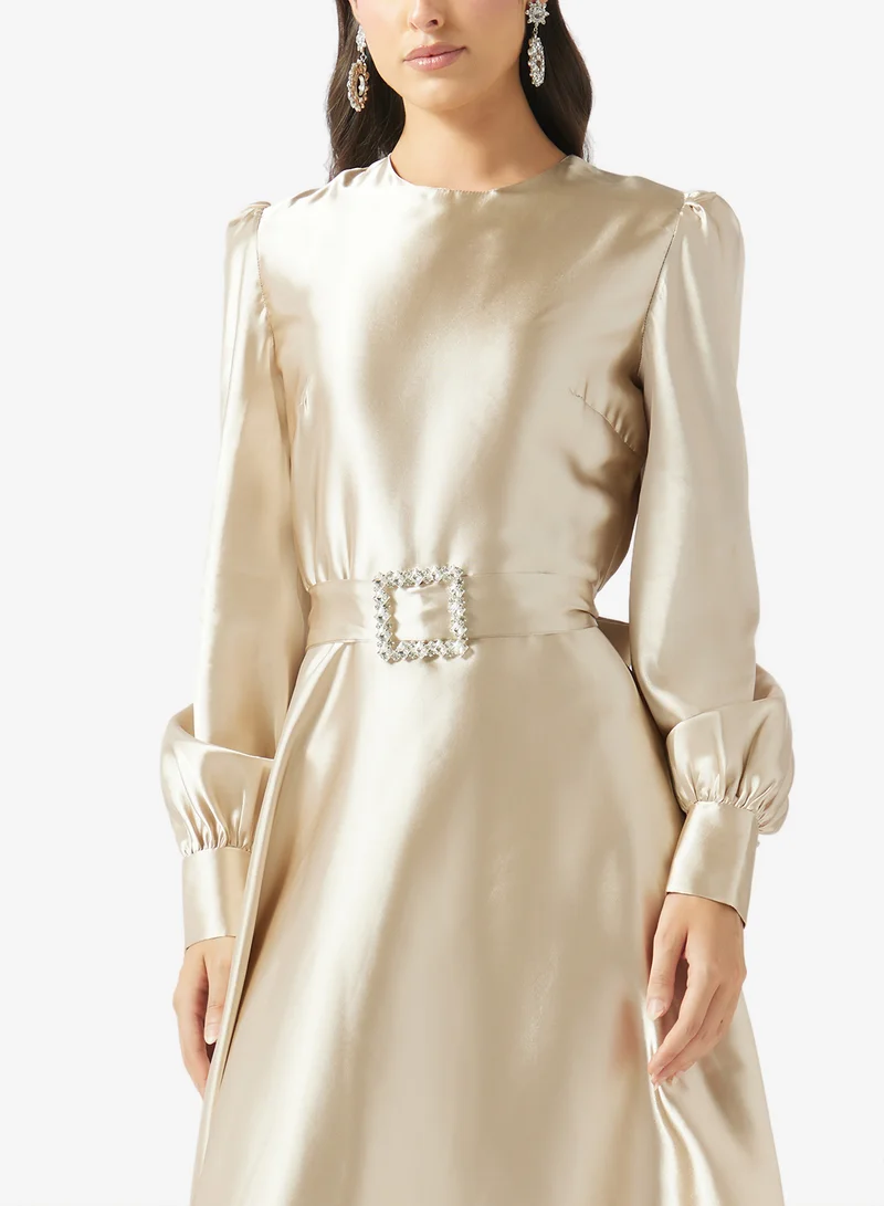 Fyor  Belted Long Sleeve Midi Dress for Women | Best Price UAE