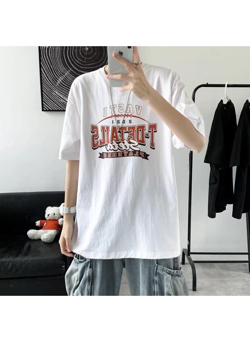 Generic - Summer Short Sleeve Shirt Men Hong Kong Style Loose Trendy Casual Base Shirt Fashion Brand Letter Couple Round Neck T-shirt Black - Image 1