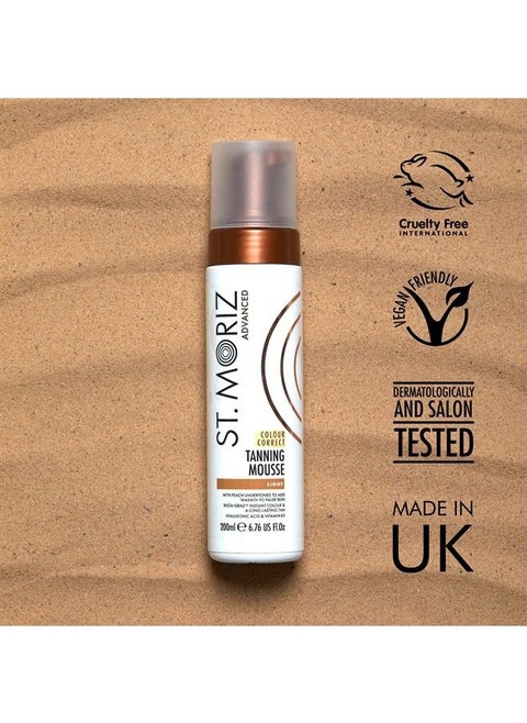 St Moriz Advanced Colour Correcting Tanning Mousse with Hyaluronic Acid & Vitamin B5, Fast Drying Vegan Fake Tan, Light (200ml)