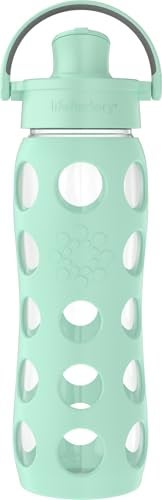 Lifefactory 22-Ounce Glass Water Bottle with Active Flip Cap and Protective Silicone Sleeve, Mint - Image 1