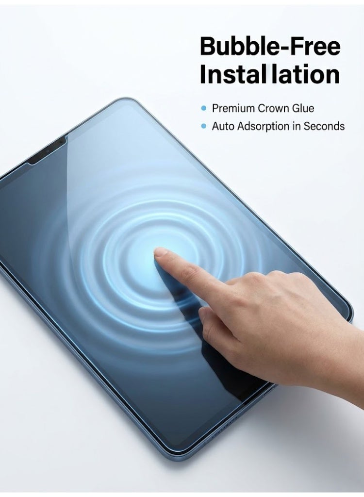 واقي شاشة زجاج مقوى للآيباد (قطعتان) لآيباد الجيل الحادي عشر 11 بوصة (2025 A3354/A3355/A3356) وآيباد الجيل العاشر 10.9 بوصة (2022 A2696/A2757/A2777)، حافة منحنية 2.5D، مقاوم للخدش بدرجة 9H، تركيب بدون فقاعات بغراء Crown - Image 5