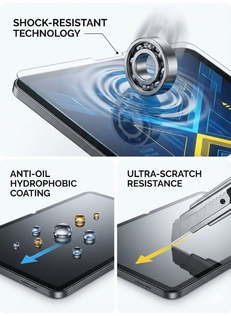 واقي شاشة زجاج مقوى للآيباد (قطعتان) لآيباد الجيل الحادي عشر 11 بوصة (2025 A3354/A3355/A3356) وآيباد الجيل العاشر 10.9 بوصة (2022 A2696/A2757/A2777)، حافة منحنية 2.5D، مقاوم للخدش بدرجة 9H، تركيب بدون فقاعات بغراء Crown - Image 4