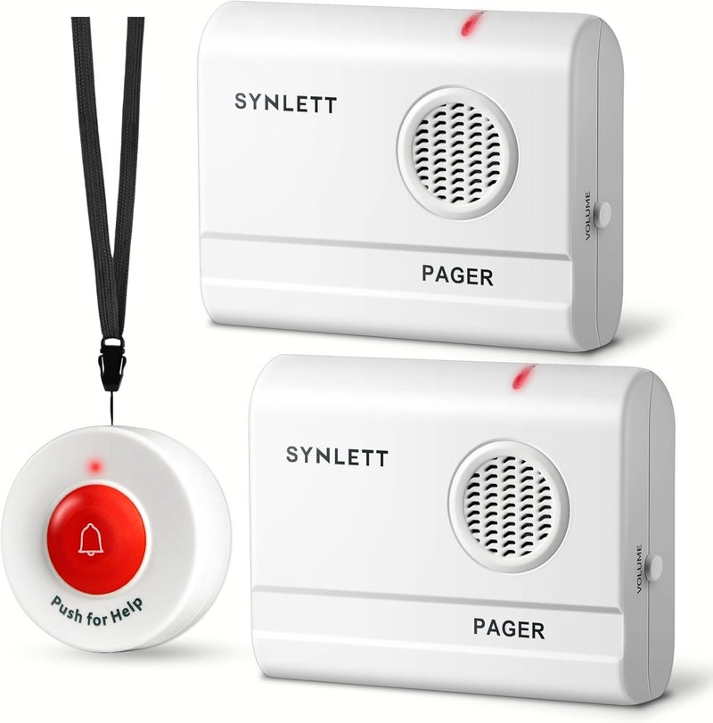SYNLETT 2 Caregiver Pagers with 1 Call Button SOS Alert System for Elderly Seniors Patients Home Care Nurse Call Bed Alarm Emergency Monitoring - Image 1