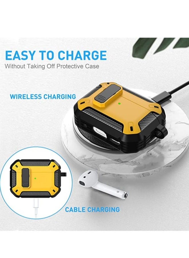 ELTRAZONE - AirPods Pro 2nd Generation Case Cover 2022, AirPods Pro 2 Protective Case with Lock Gen 2 Military Hard Rugged Shockproof Cover with Keychain Compatible with Apple Airpods Pro 2, Yellow - Image 1