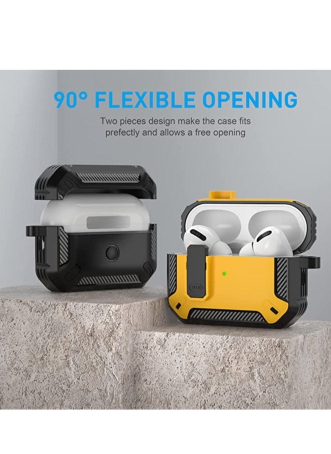 ELTRAZONE - AirPods Pro 2nd Generation Case Cover 2022, AirPods Pro 2 Protective Case with Lock Gen 2 Military Hard Rugged Shockproof Cover with Keychain Compatible with Apple Airpods Pro 2, Yellow - Image 1