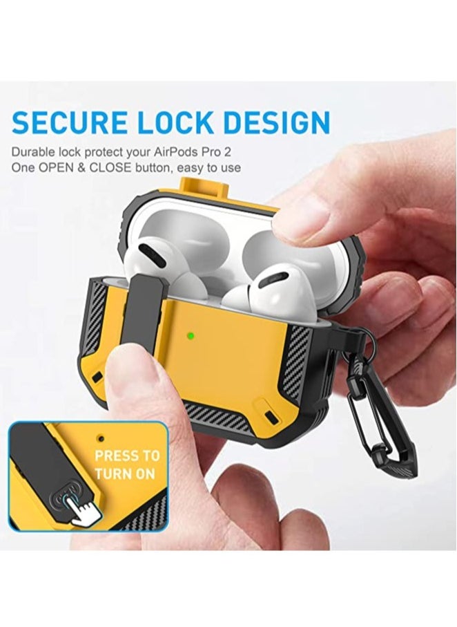 ELTRAZONE - AirPods Pro 2nd Generation Case Cover 2022, AirPods Pro 2 Protective Case with Lock Gen 2 Military Hard Rugged Shockproof Cover with Keychain Compatible with Apple Airpods Pro 2, Yellow - Image 1