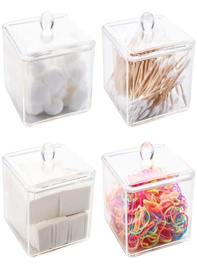 Hedume 4 Pack Swabs Dispenser Holder, 15 Oz Clear Acrylic Canister Set, Modern Square Bathroom Vanity Countertop Storage Organizer for Cotton Ball, Cotton Swab, Cottons Rounds, Bath Salts - Image 1