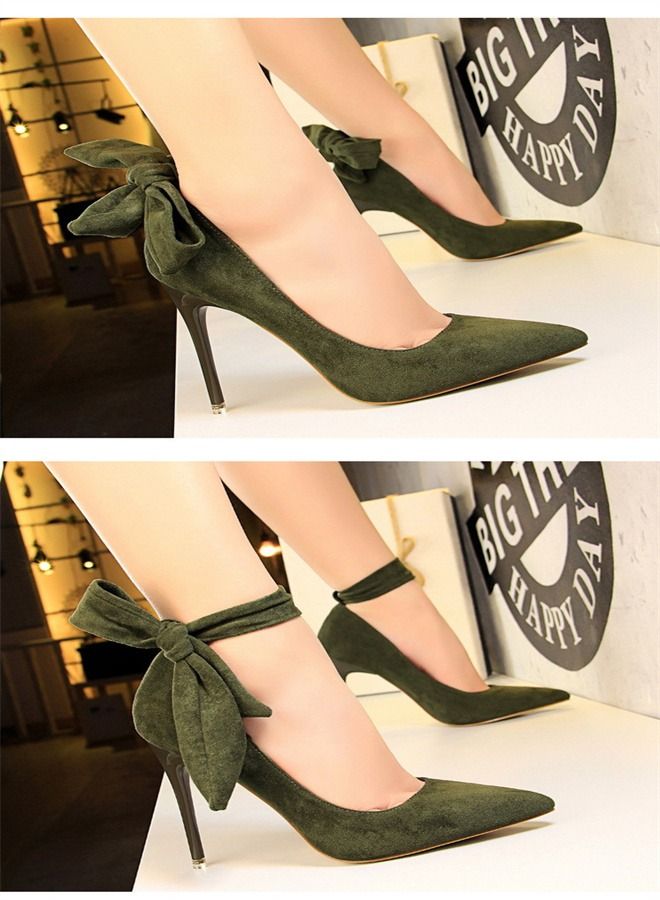 BIGTREE حذاء بكعب عالٍ من الجلد المدبوغ بمقدمة مدببة 10.5 سم، أخضر - Image 3