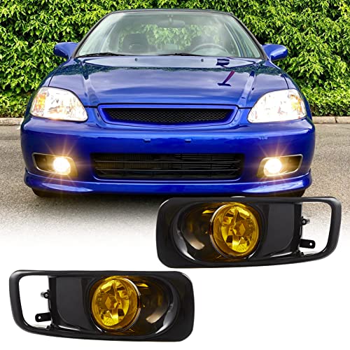 WEZEMLIGHT Fog Lights Assembly Compatible With Honda Civic 1999 2000 With H3 12V 55W Switch And Wiring Kit Yellow Lens - Image 1