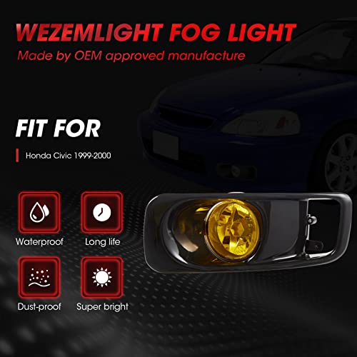 WEZEMLIGHT Fog Lights Assembly Compatible With Honda Civic 1999 2000 With H3 12V 55W Switch And Wiring Kit Yellow Lens - Image 4