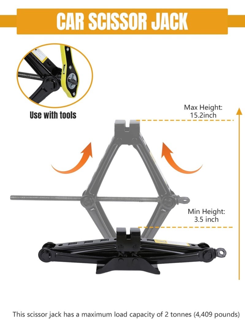 KIIUMI Scissor Jack for Car - 2 Ton (4409 lbs) Scissor Lift Jack Car Jack Kit with Saving Effort Ratchet Design,Car Tire Jack for Auto/SUV/MPV (2 Ton) - Image 2