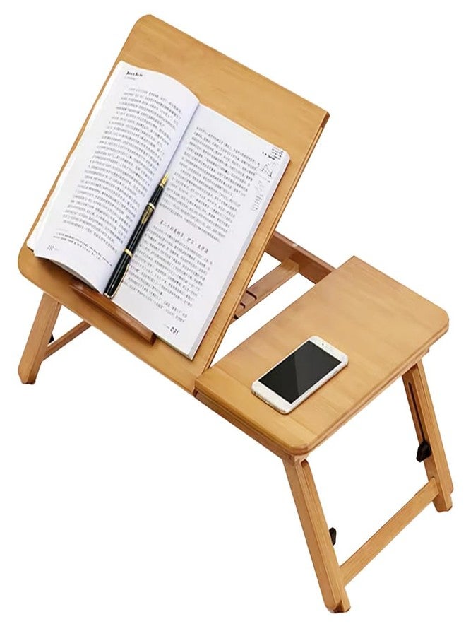 BouPower Bamboo Laptop Tray, Folding Bed Tray for Laptop Up, Adjustable Angle and Height, Portable Bed Table for Breakfast, Folding Lap Work Tray for Reading Writing Breakfast - Image 1