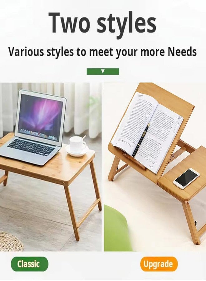 BouPower Bamboo Laptop Tray, Folding Bed Tray for Laptop Up, Adjustable Angle and Height, Portable Bed Table for Breakfast, Folding Lap Work Tray for Reading Writing Breakfast - Image 2