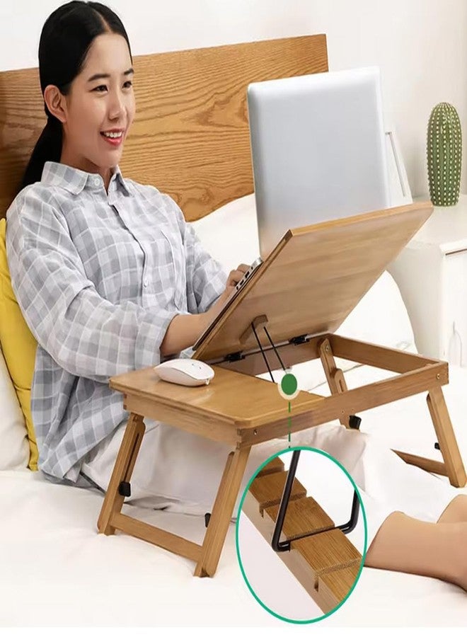 BouPower Bamboo Laptop Tray, Folding Bed Tray for Laptop Up, Adjustable Angle and Height, Portable Bed Table for Breakfast, Folding Lap Work Tray for Reading Writing Breakfast - Image 4