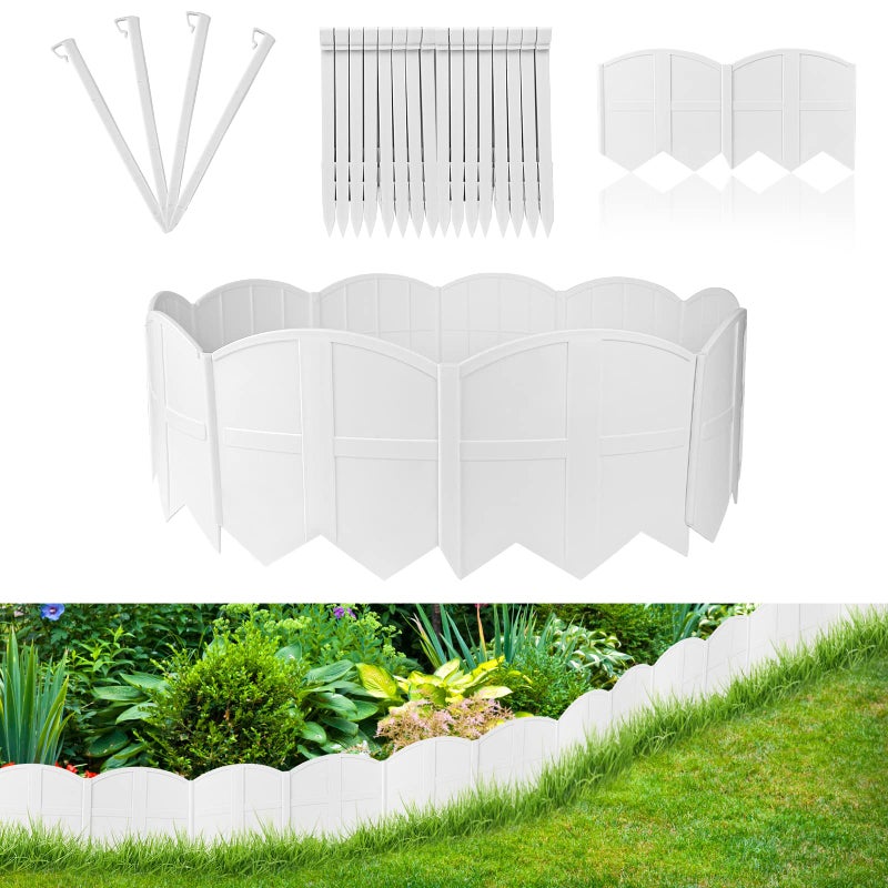 20Pcs Garden Edging Border Landscape Edging Lawn Garden Fence Decorative Landscape Border 20Ft Length Landscaping with 20 Pcs Stakes for Lawn Flower Bed Yard White