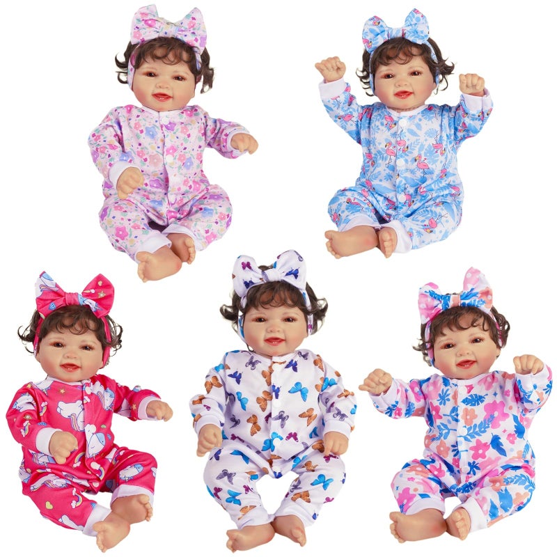 BABESIDE Reborn Baby Doll Clothes for 17-22 Inch Dolls, 5 Sets Baby Doll Clothes Outfits Accessories - Romper Suit and Headband for Baby Doll Boy&Girl Kids Age 3+ Gift - Image 1