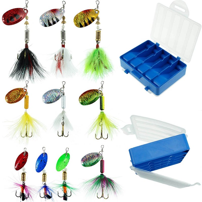 FouceClaus Fishing Lures 10pcs Spinner Lures Baits with Tackle Box, Bass Trout Salmon Hard Metal Rooster Tail Fishing Lures Kit by FOUCECLAUS - Image 1