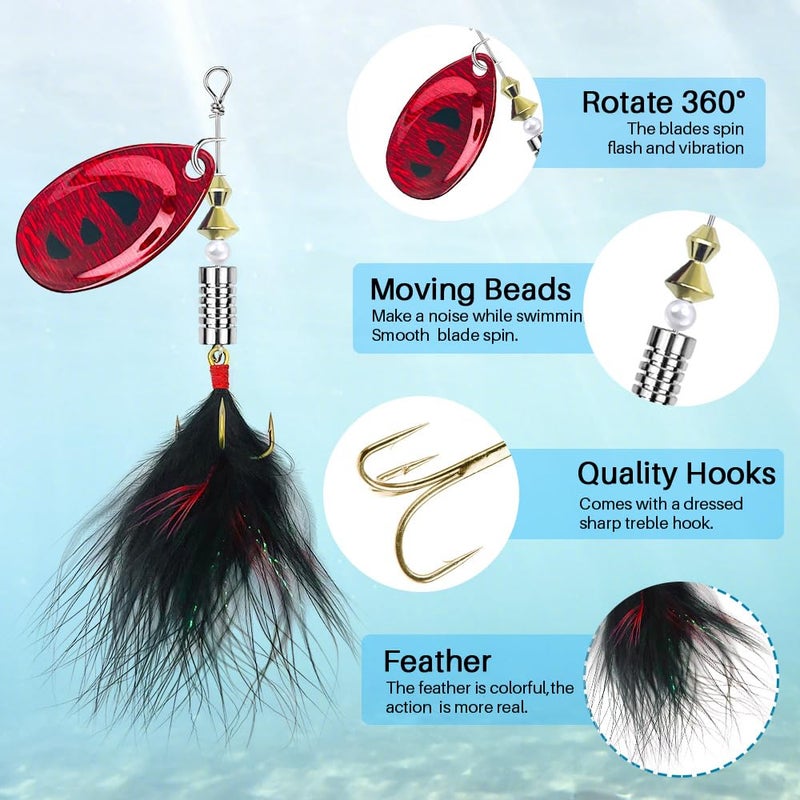 FouceClaus Fishing Lures 10pcs Spinner Lures Baits with Tackle Box, Bass Trout Salmon Hard Metal Rooster Tail Fishing Lures Kit by FOUCECLAUS - Image 4