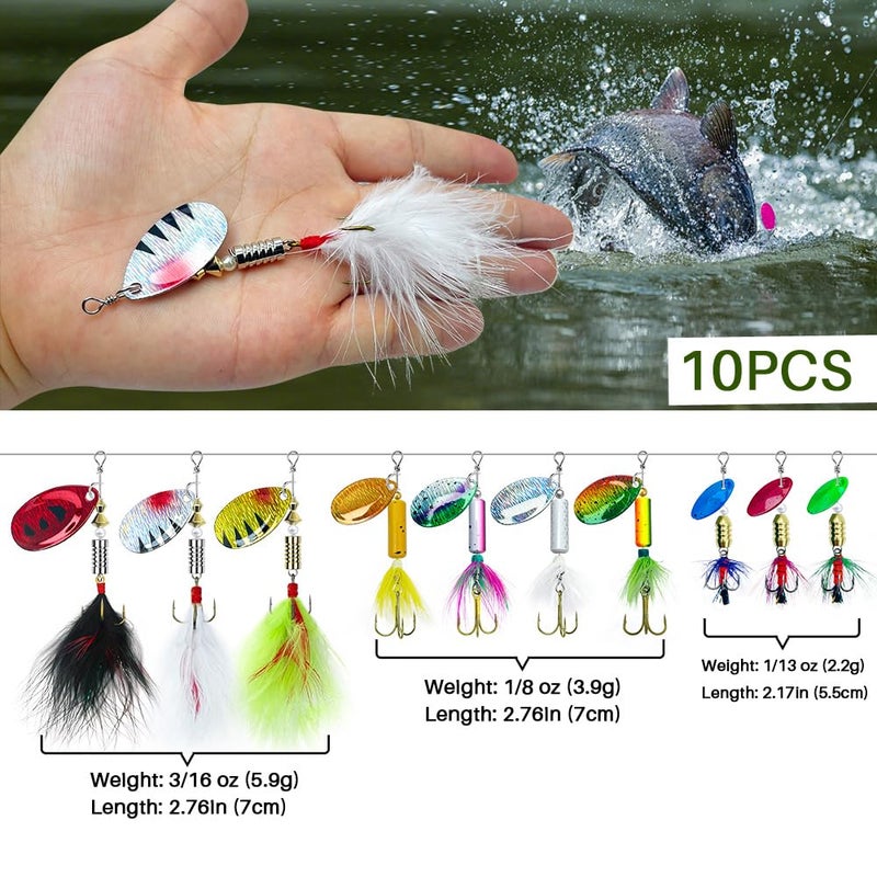 FouceClaus Fishing Lures 10pcs Spinner Lures Baits with Tackle Box, Bass Trout Salmon Hard Metal Rooster Tail Fishing Lures Kit by FOUCECLAUS - Image 2