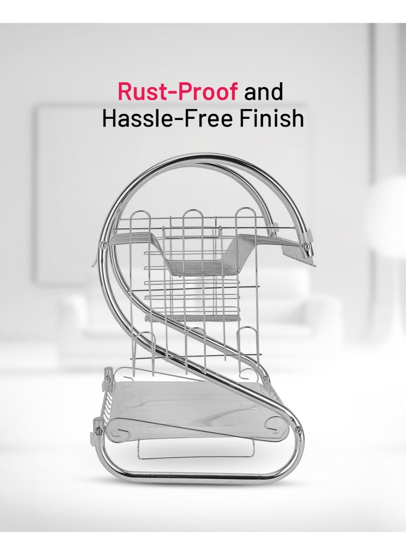 ديلكاسا رف أطباق حديد من ديلكاسا بطبقتين - DC3029/ منظم للمطبخ لحفظ 13 طبقًا وأوعية ونظارات وأكواب وأدوات مائدة/حامل تجفيف مع صينية تصريف من البولي بروبيلين - Image 4