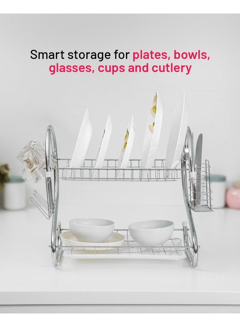 ديلكاسا رف أطباق حديد من ديلكاسا بطبقتين - DC3029/ منظم للمطبخ لحفظ 13 طبقًا وأوعية ونظارات وأكواب وأدوات مائدة/حامل تجفيف مع صينية تصريف من البولي بروبيلين - Image 5