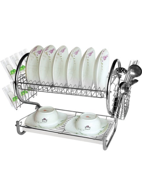 Delcasa 2 layer Iron Dish Rack- DC3029/ Organizer for Kitchen to Keep 13 Plates, Bowls, Glasses, Cups, Cutlery/ Drying Stand with a PP Drain Tray