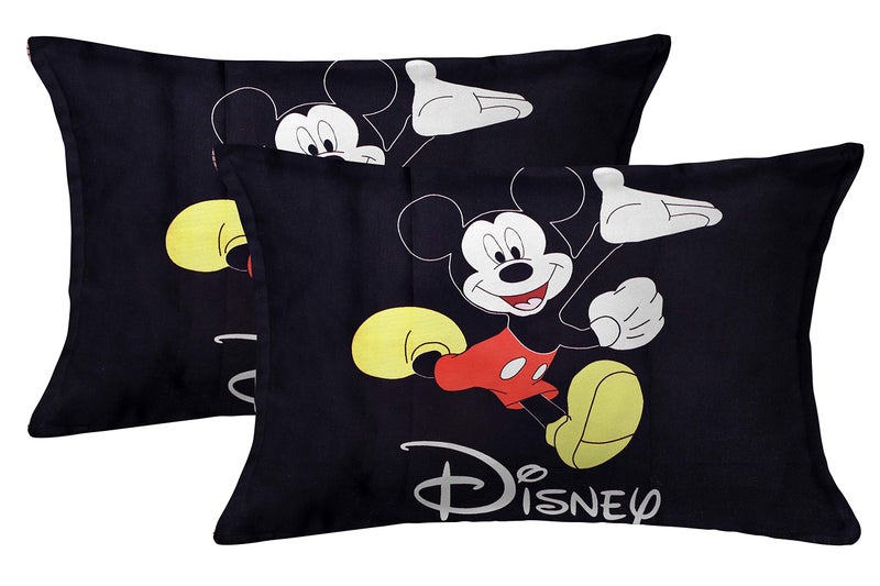 Kuber Industries Kuber Industries Disney Mickey Print Silk Special Long Crush Pillow Cover- Set of 2, Black-KUBMART0181  - Image 1