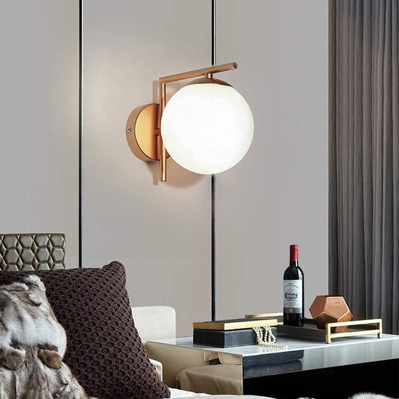 Homenique 60Watts Modern Industrial Light Frosted Finish Wall Sconce Metal Bracket with E27 Socket and Globe Shade Wall Lamp with Bulb Golden - Image 3