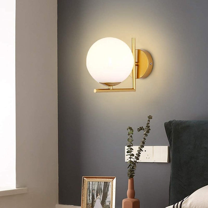 Homenique 60Watts Modern Industrial Light Frosted Finish Wall Sconce Metal Bracket with E27 Socket and Globe Shade Wall Lamp with Bulb Golden - Image 4