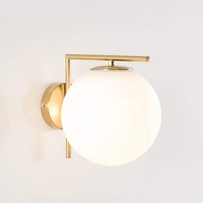 Homenique 60Watts Modern Industrial Light Frosted Finish Wall Sconce Metal Bracket with E27 Socket and Globe Shade Wall Lamp with Bulb Golden - Image 5