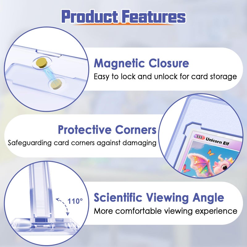 Kitoyz 12Pcs Magnetic Card Holders for Trading Card, Baseball Card Protectors with 12 Stands, 35pt Acrylic Hard Card Sleeves Case for Sports Cards, Game Cards,Standard Cards Storage and Display - Image 3