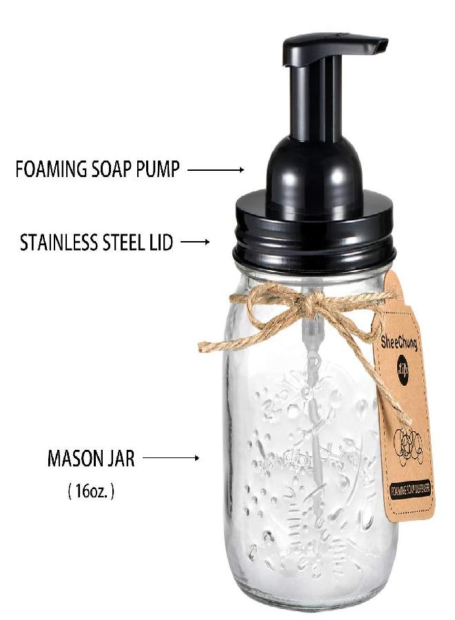 SheeChung Mason Jar Bathroom Accessories Set - Mason Jar Foaming Hand Soap Dispenser and Qtip Holder Set - Rustic Farmhouse Decor Apothecary Jars Bathroom Countertop and Vanity Organizer (Black)-Patent Pending - Image 2
