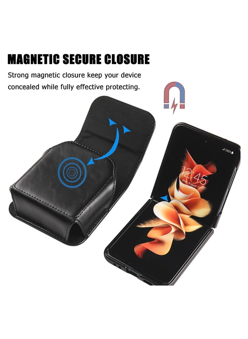 VKL - Belt Holster Compatible Motorola Razr 40 Ultra Case with Belt Clip,Motorola Razr Case,Leather Pouch with Clip Holster Phone Case for Galaxy Z Flip 5,Z Flip 4,Z Flip 3,Z Flip 5G - Image 1