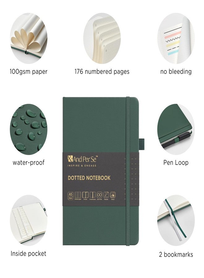 &And Per Se ⩓ Per Se A5 Hardcover Dotted Notebook Kit for Beginners - 176 Numbered Pages, 100gsm Thick Paper, Includes Stencils & Fineliner Pen | Leather Bullet Journal with Templates, Lay Flat Design, Premium - Image 3