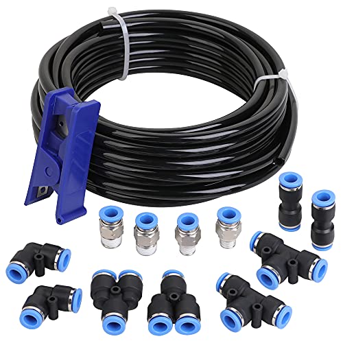 Hromee Air Line Tubing Kit, 5/16 Inch (7.937MM) OD x 32.8 Feet Polyurethane PU Tube and Push to Connect Fittings, 14 PCS Compressed Pipe and Accessories Kit - Image 1