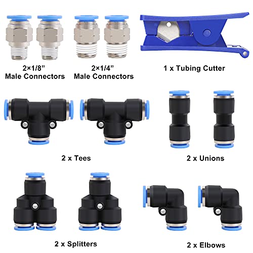 Hromee Air Line Tubing Kit, 5/16 Inch (7.937MM) OD x 32.8 Feet Polyurethane PU Tube and Push to Connect Fittings, 14 PCS Compressed Pipe and Accessories Kit - Image 2