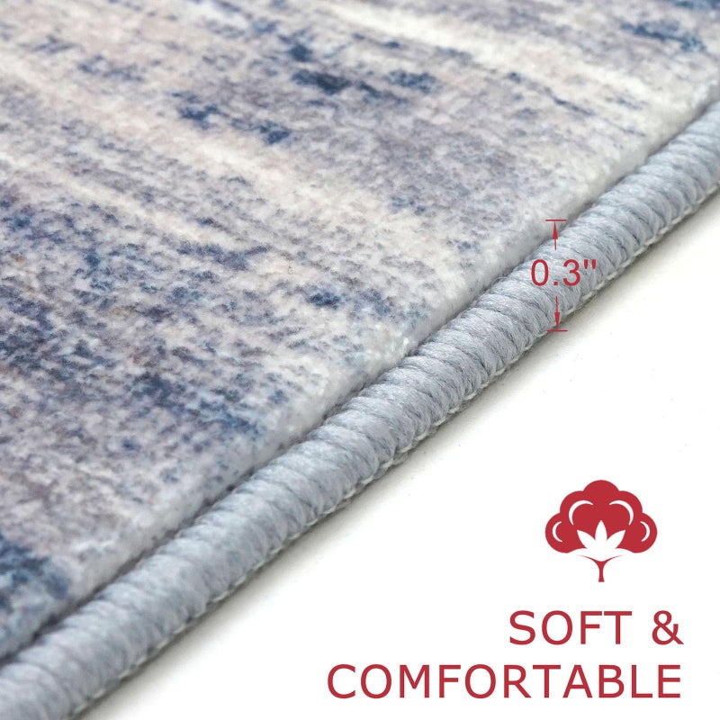 KOZYFLY Modern Abstract Washable Rug Runner 2x6 Runners for Hallways Non-Slip Soft Kitchen Runner Rugs, Print Grey-Blue Striped Carpet Runner for Entryway Bathroom Laundry Room Foyer - Image 5