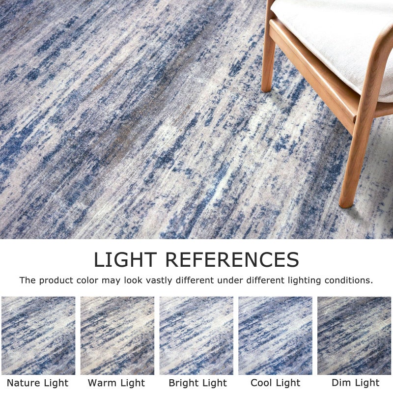 KOZYFLY Modern Abstract Washable Rug Runner 2x6 Runners for Hallways Non-Slip Soft Kitchen Runner Rugs, Print Grey-Blue Striped Carpet Runner for Entryway Bathroom Laundry Room Foyer - Image 4