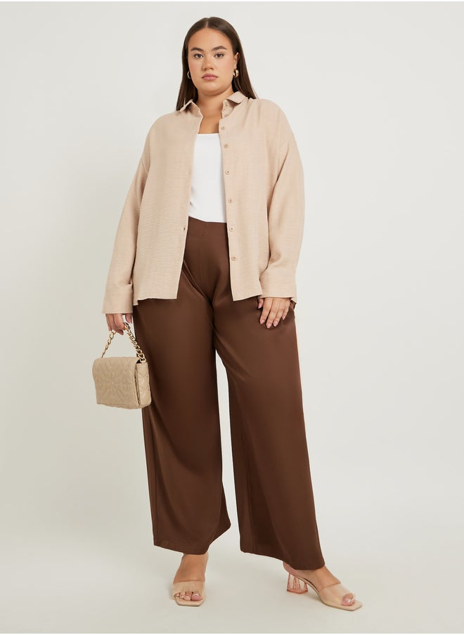 Plus Size Solid Linen Look Button Back Regular Fit Shirt