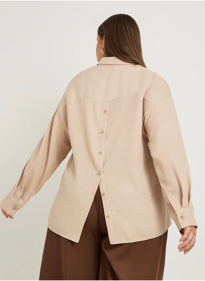 Styli Plus Size Solid Linen Look Button Back Regular Fit Shirt