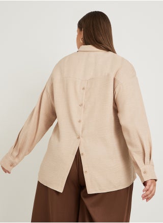Plus Size Solid Linen Look Button Back Regular Fit Shirt - pzsku/ZD7FAC83D68478471D0D5Z/45/1748286876/7bab7dff-39f3-4b0e-8937-6a2c901d9a7d