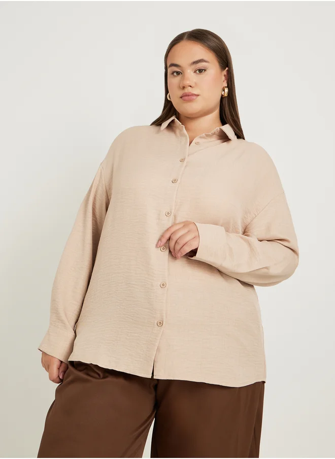 Styli Plus Size Solid Linen Look Button Back Regular Fit Shirt