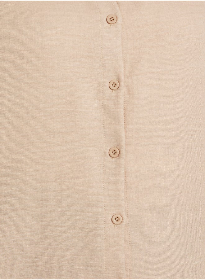 Plus Size Solid Linen Look Button Back Regular Fit Shirt