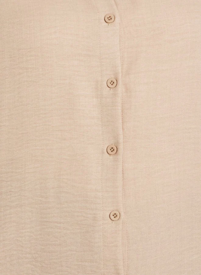 Styli Plus Size Solid Linen Look Button Back Regular Fit Shirt